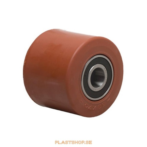 [P2006805] Hjul, hjuldiameter 82 mm, nav i Nylon PA6 med mjuk bana i Polyuretan, röd färg. 750 kg bärighet, dubbla kullager