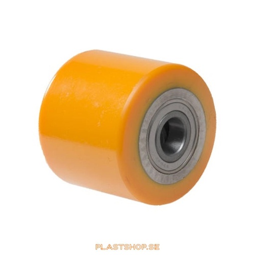 [P2006813] Hjul, hjuldiameter 85 mm, nav i Gjutjärn med mjuk bana i Polyuretan, orange färg. 550 kg bärighet, dubbla kullager